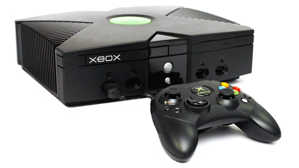 Original 2001 Xbox console in its black angular case