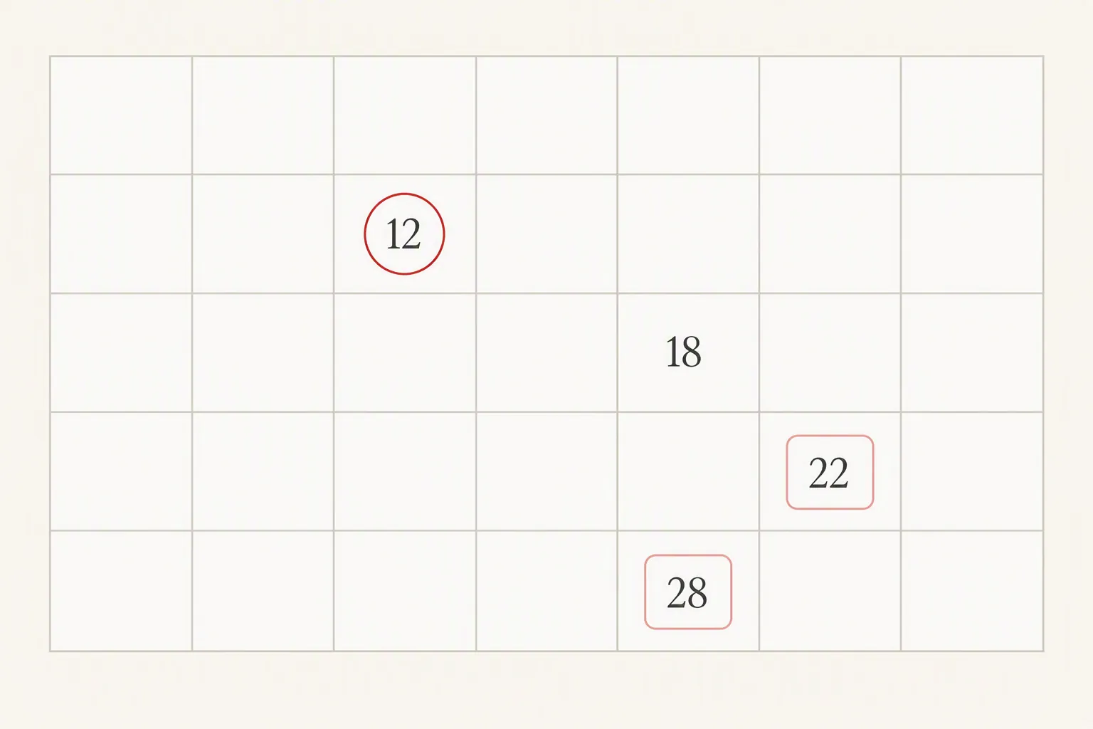September calendar with the 12th emphasized, the 18th unmarked, and the 22nd and 28th shown as later options