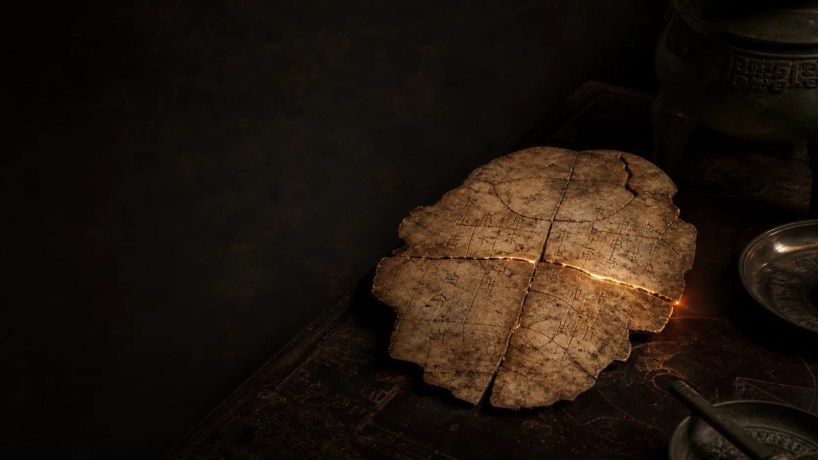Illustration of a divination record and oracle-bone patterns