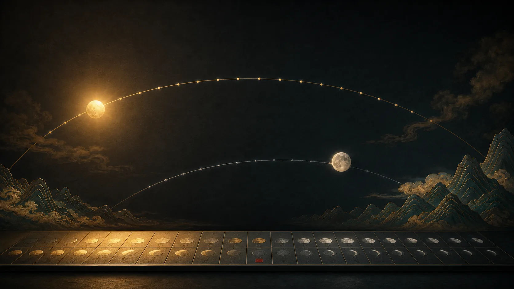 Illustration of solar and lunar paths with candidate dates